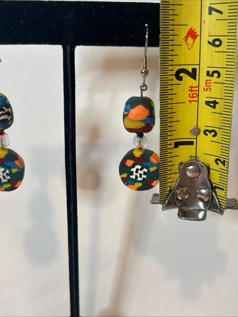 Vintage 90s Y2K FIMO Polymer Clay‎ Millefiori Dangle Earrings Abstract Mod Boho